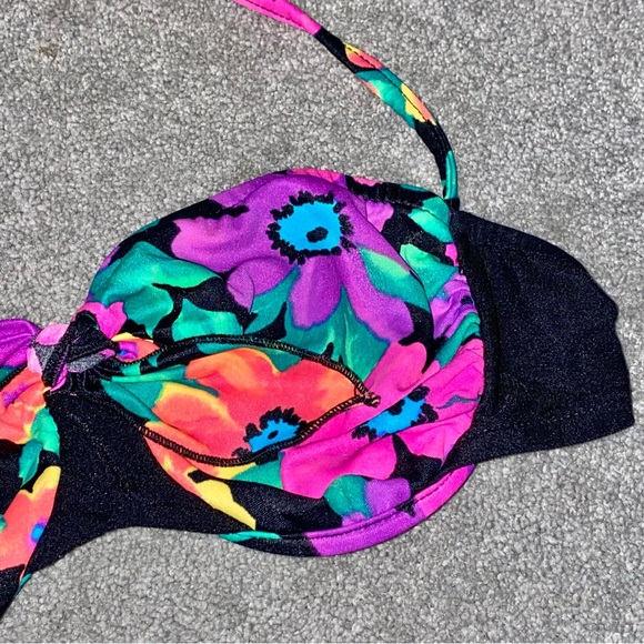 S VTG 90’s Carol Wior Neon Floral 2pc Bikini Underwire Halter Top Skirt Swimsuit - Picture 6 of 12